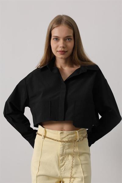 Kısa Boy Çift Cep Gömlek - Siyah