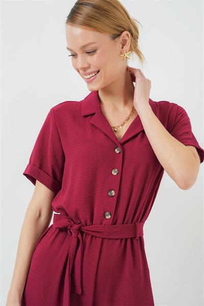 Kısa Kol Ayrobin Tulum 7030 - Bordo
