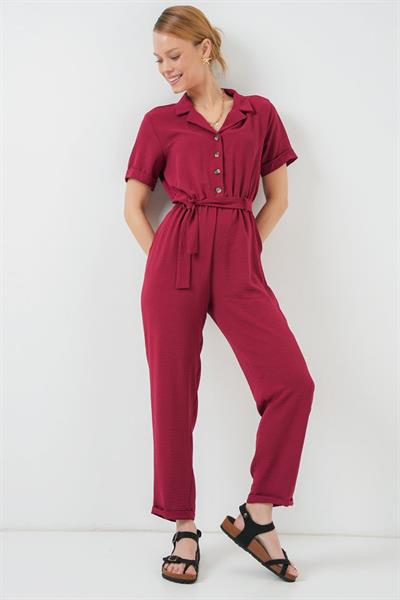 Kısa Kol Ayrobin Tulum 7030 - Bordo