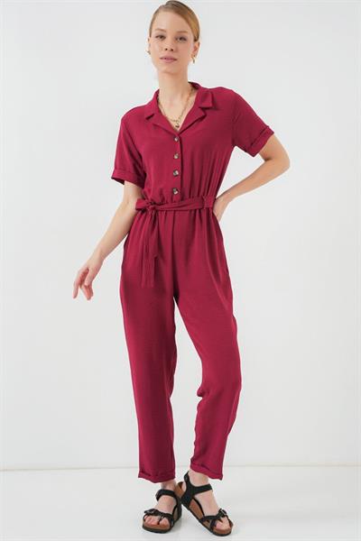 Kısa Kol Ayrobin Tulum 7030 - Bordo