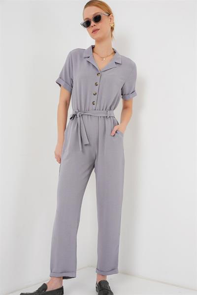 Kısa Kol Ayrobin Tulum 7030 - Gri