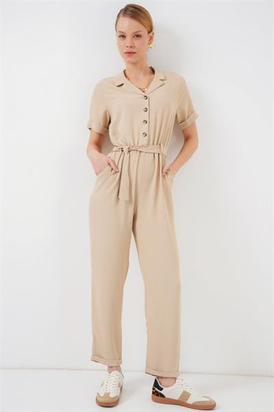 Kısa Kol Ayrobin Tulum 7030 - Krem