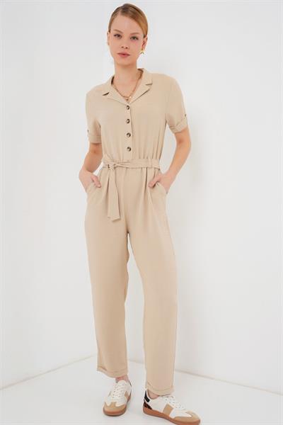 Kısa Kol Ayrobin Tulum 7030 - Krem