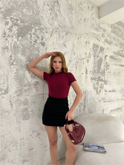 Kısa Kol Badi Bluz - Bordo