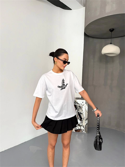 Kısa Kol Baskılı T-shirt - Beyaz