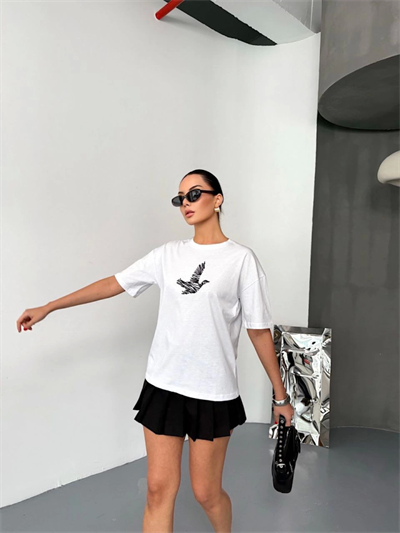 Kısa Kol Baskılı T-shirt - Beyaz