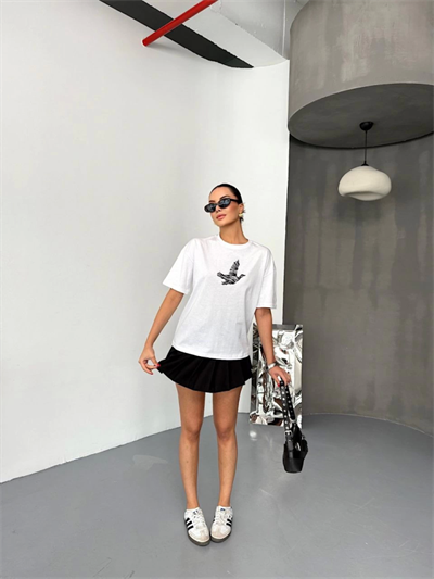 Kısa Kol Baskılı T-shirt - Beyaz