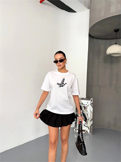 Kısa Kol Baskılı T-shirt - Beyaz