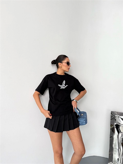 Kısa Kol Baskılı T-shirt - Siyah