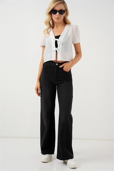 Kısa Kol Crop Bluz 958 - Beyaz