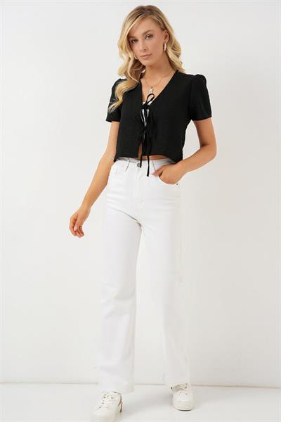 Kısa Kol Crop Bluz 958 - Siyah