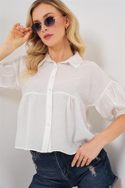 Kısa Kol Crop Gömlek 20335 - Beyaz