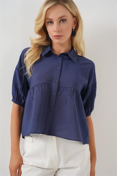 Kısa Kol Crop Gömlek 20335 - İndigo