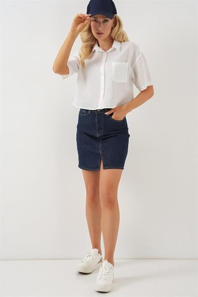 Kısa Kol Crop Gömlek 20341 - Beyaz