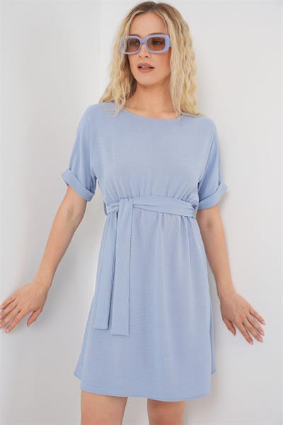 Kısa Kol Mini Ayrobin Elbise 2572 - Mavi