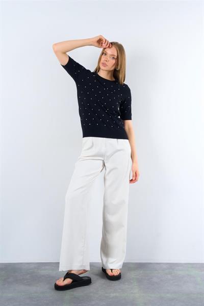 Kısa Kollu Taşlı Kazak - Siyah