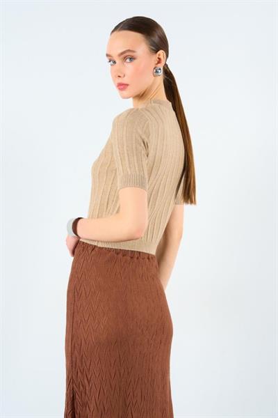 Kısa Kollu Tek Fitilli Kazak - Bej