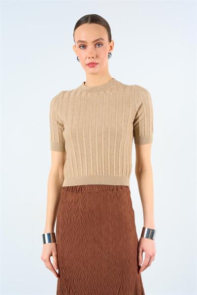 Kısa Kollu Tek Fitilli Kazak - Bej