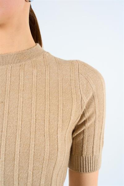 Kısa Kollu Tek Fitilli Kazak - Bej