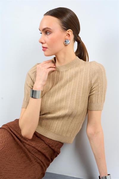 Kısa Kollu Tek Fitilli Kazak - Bej