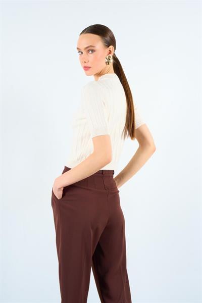 Kısa Kollu Tek Fitilli Kazak - Krem