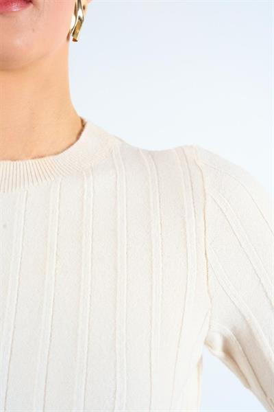 Kısa Kollu Tek Fitilli Kazak - Krem