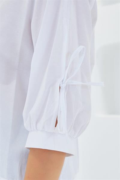 Kol Detaylı Beyaz Crop Gömlek 20246