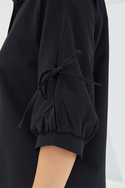 Kol Detaylı Siyah Crop Gömlek 20246