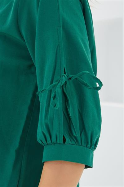 Kol Detaylı Zümrüt Yeşili Crop Gömlek 20246