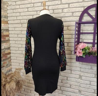 Kollar Renkli Pul Payet Janes Akrelik Kumaş Elbise84 Cm