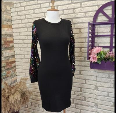 Kollar Renkli Pul Payet Janes Akrelik Kumaş Elbise84 Cm