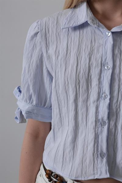 Kolları Bağlamalı Crop Gömlek - Mavi