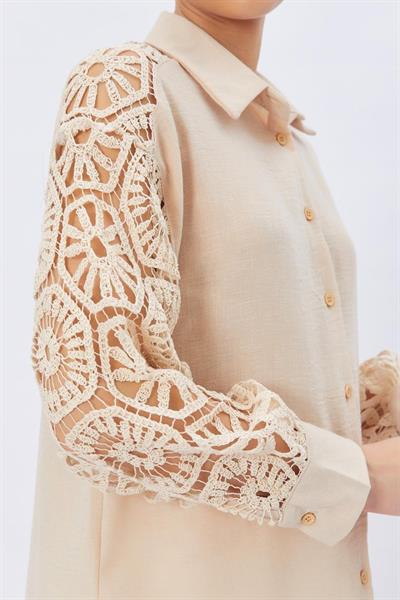 Kolları Kopanaki Keten Gömlek - Taş