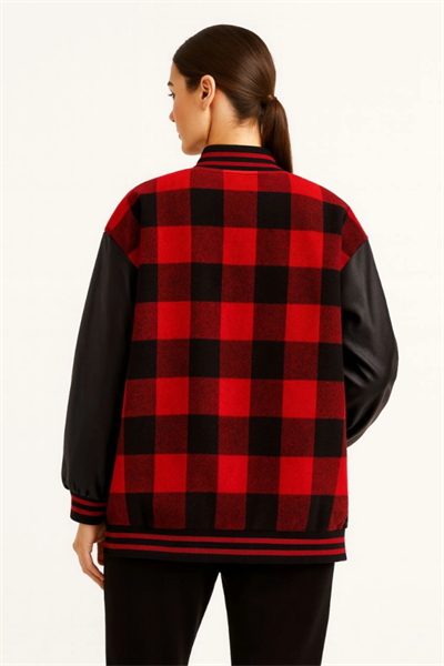 Kolları Suni Deri Içi Astarlı Oduncu Kolej Içi Ceket - Bordo