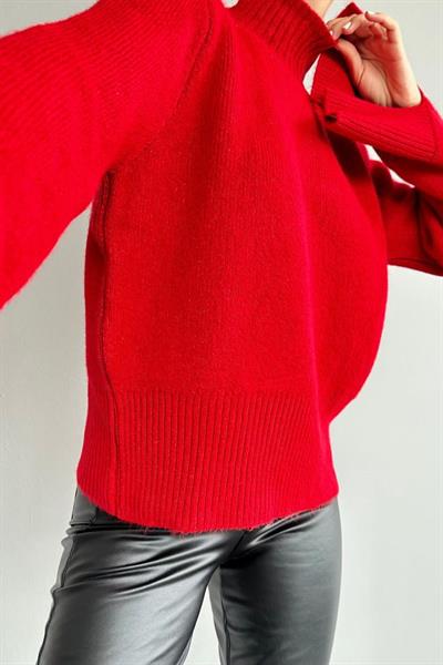 Kolları Yırtmaçlı Triko Kazak - Kırmızı