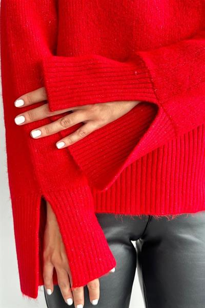 Kolları Yırtmaçlı Triko Kazak - Kırmızı