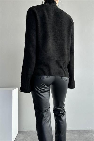 Kolları Yırtmaçlı Triko Kazak - Siyah