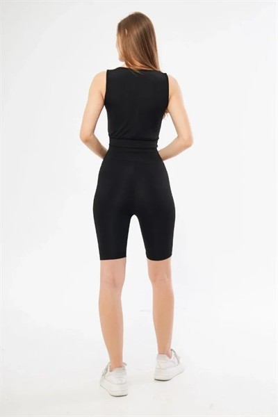 Kolsuz Dalgiç Baskılı Crop - Siyah