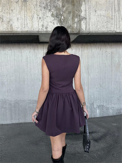 Kolsuz Mini Elbise- Mürdüm