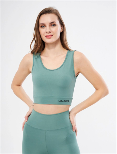 Kolsuz Sporcu Baskılı Crop - Mint Yeşili