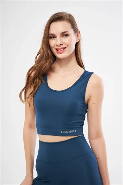 Kolsuz Sporcu Baskılı Crop - Turkuaz