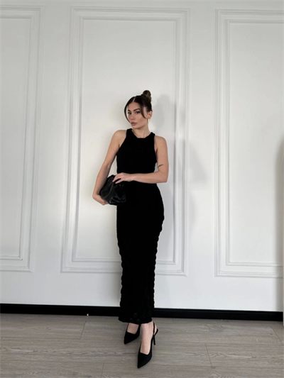 Kolsuz Uzun Elbise - Siyah