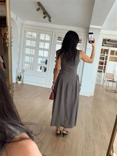 Kolsuz Uzun Kabardin Elbise - Gri