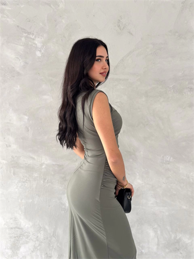 Kolsuz Yırtmaçlı Uzun Maxı Boy Elbise - Yeşil