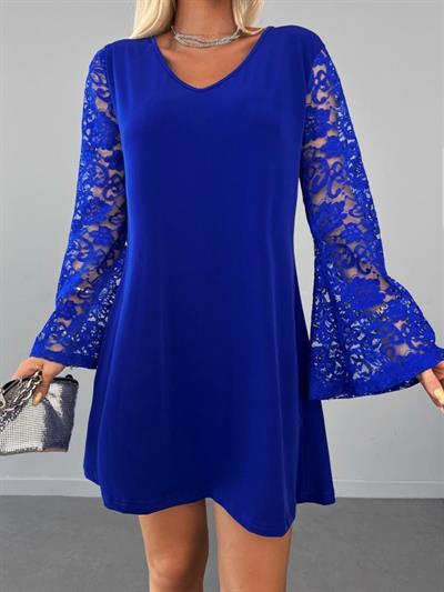 Kolu Tüllü V Yaka Janes Sandy Kumaş Elbise.85cm