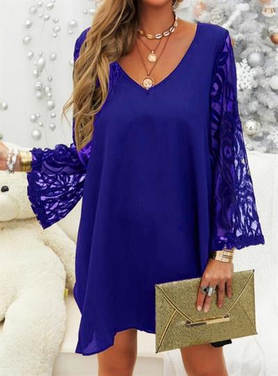 Kolu Tüllü V Yaka Janes Sandy Kumaş Elbise.85cm