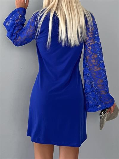 Kolu Tüllü V Yaka Janes Sandy Kumaş Elbise.85cm