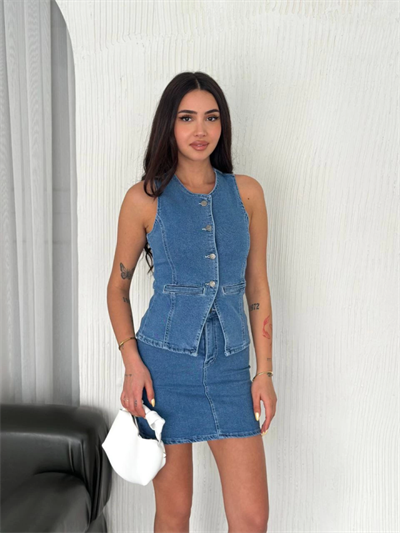 Kot Jeans Etekli Ikili Takım - Mavi