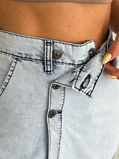 Kot Jeans Kesimetrik Kesim Cepli Şortlu Etek - Gri