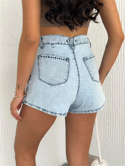 Kot Jeans Kesimetrik Kesim Cepli Şortlu Etek - Gri